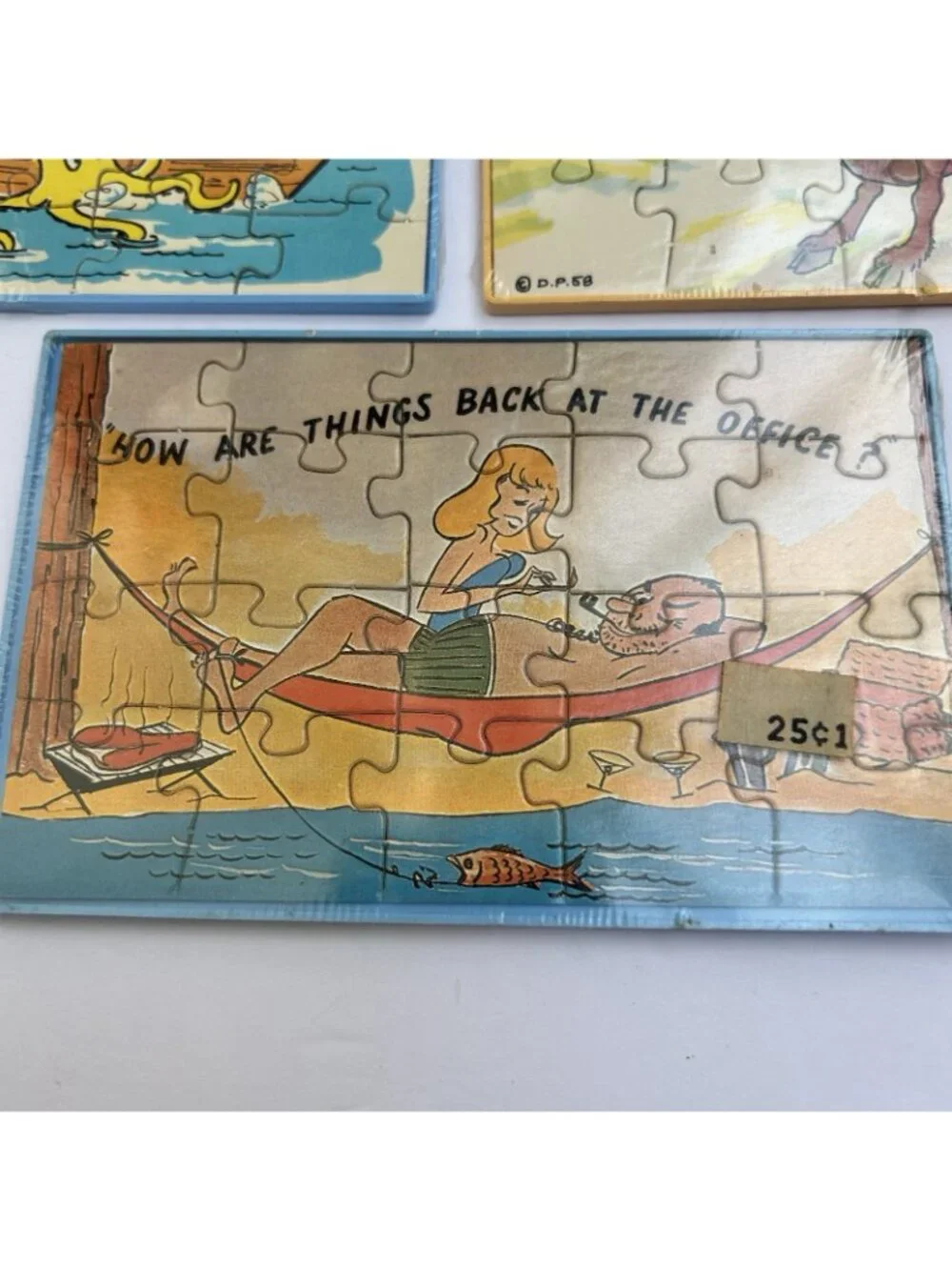 Vintage 50's Set of 4 Jokes Puzzle Humor Postcards Tony Roy New Sealed Gag MCM
